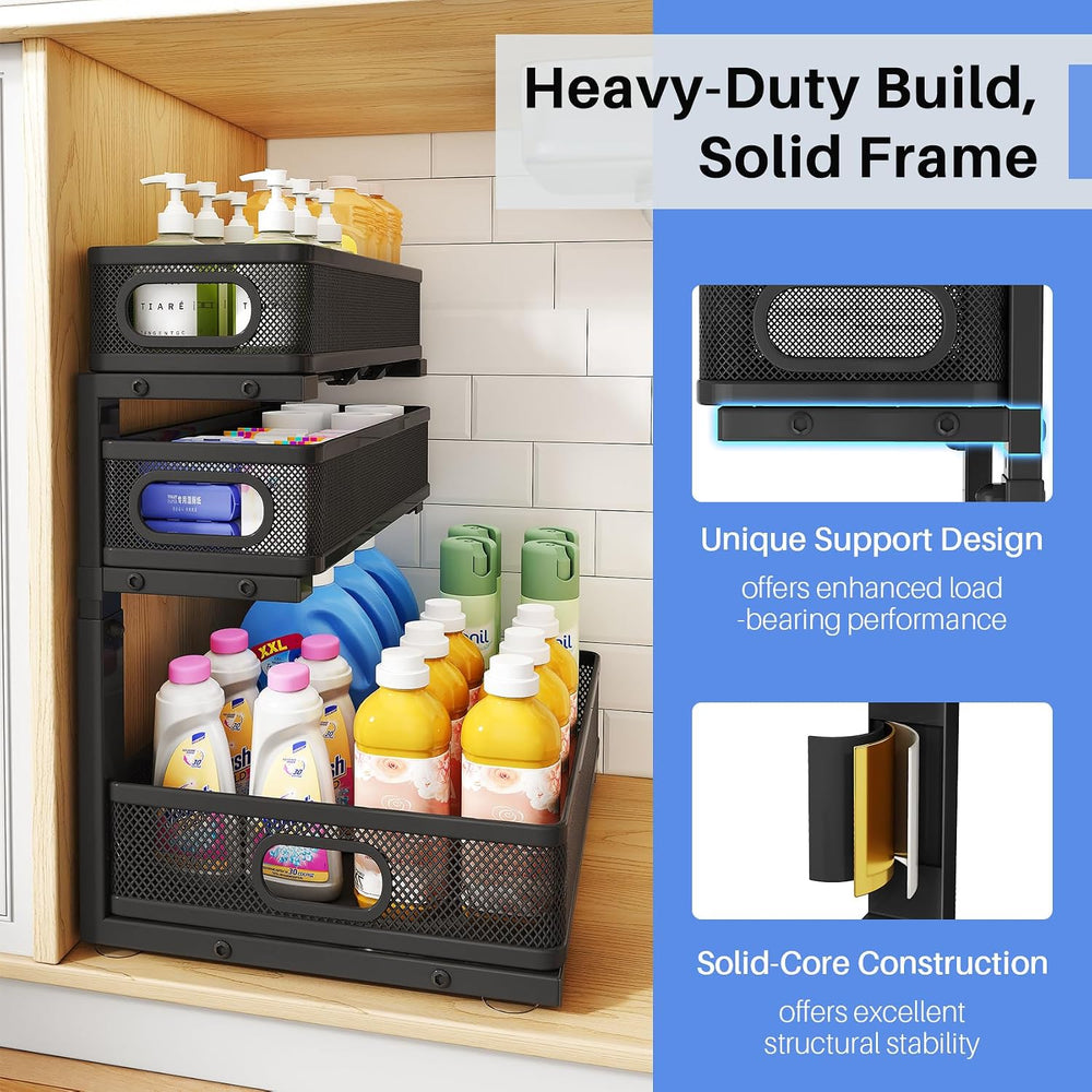 Under Sink Organizer, 3-Tier Thickened Metal Pull out Cabinet Organizer Shelf...
