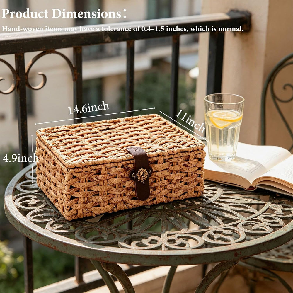 Water Hyacinth Wicker Storage Box with Lid （Large）