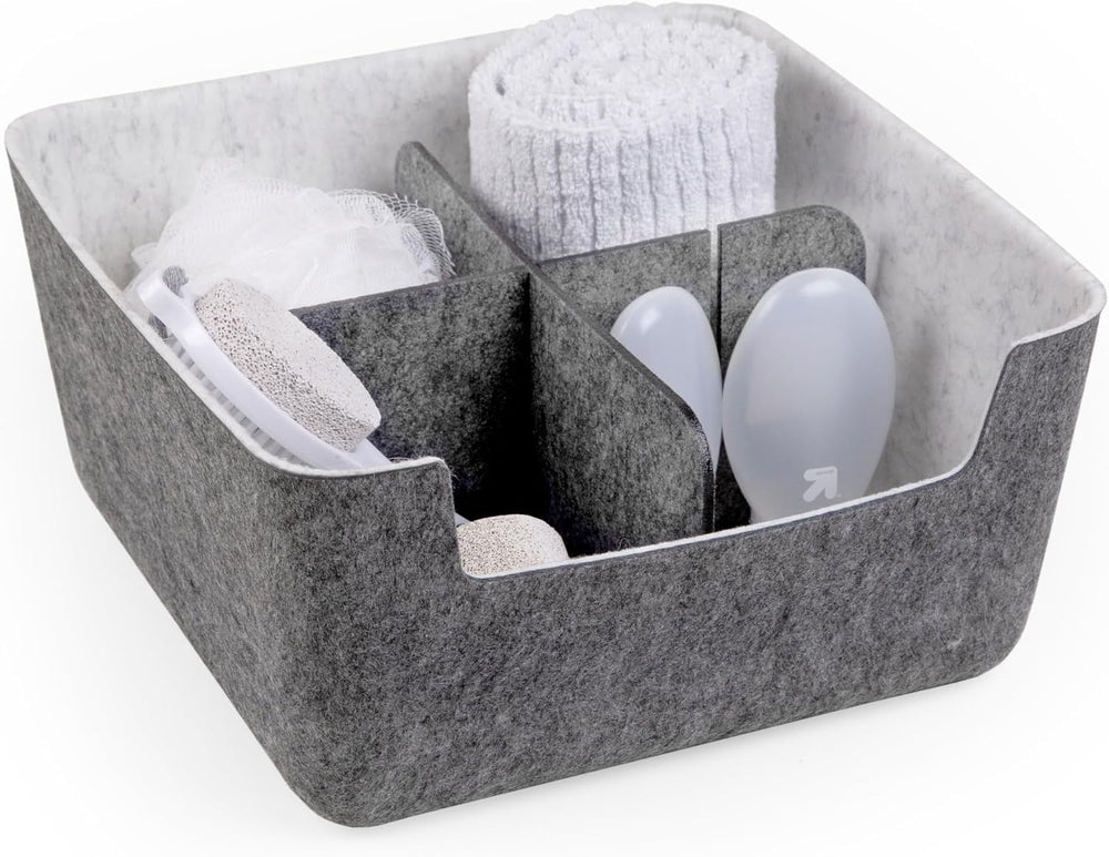 Three by Three Seattle Medium Recycled Felt Cubby Bin w/Dividers, Set of 2