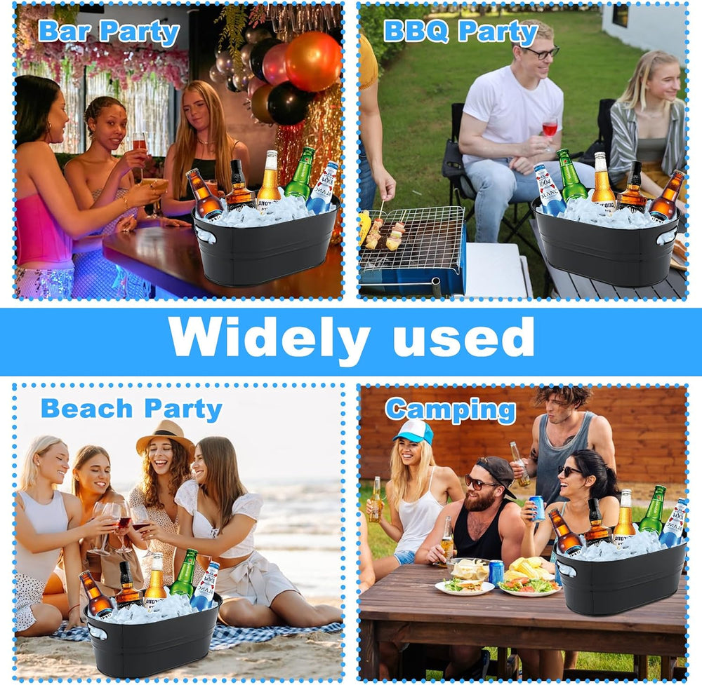 4Pcs 3 Gallon Black Galvanized Bucket Ice Bucket Large Metal Drink Buckets fo...