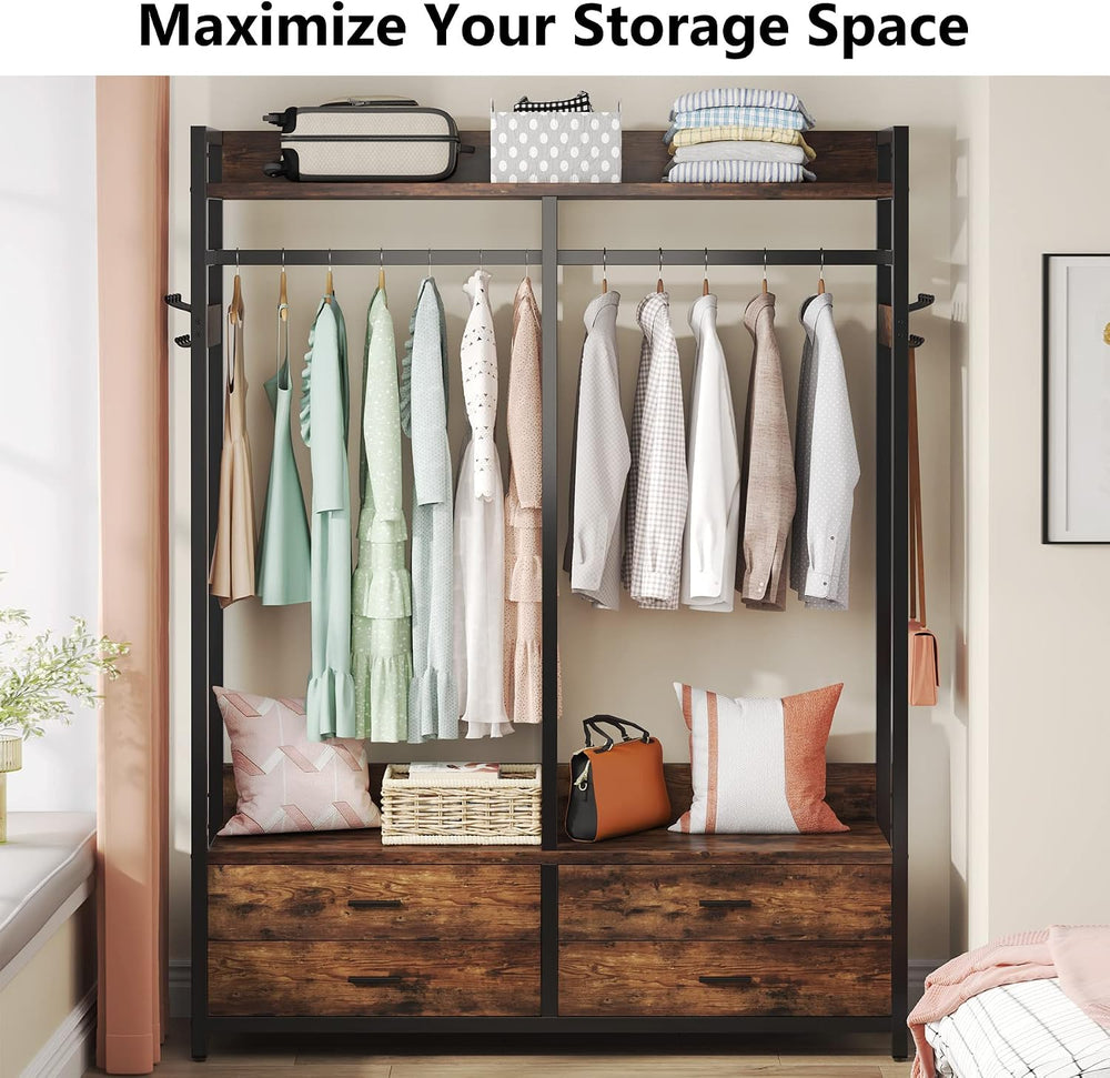 Tribesigns Freestanding Closet Organizer, Garment Rack with 4 Drawers
