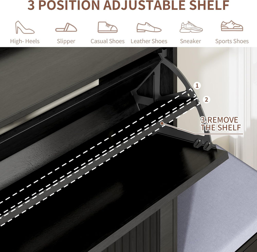 Shoe Storage Cabinet for Entryway with 4 Flip Drawers & Bench (Black)