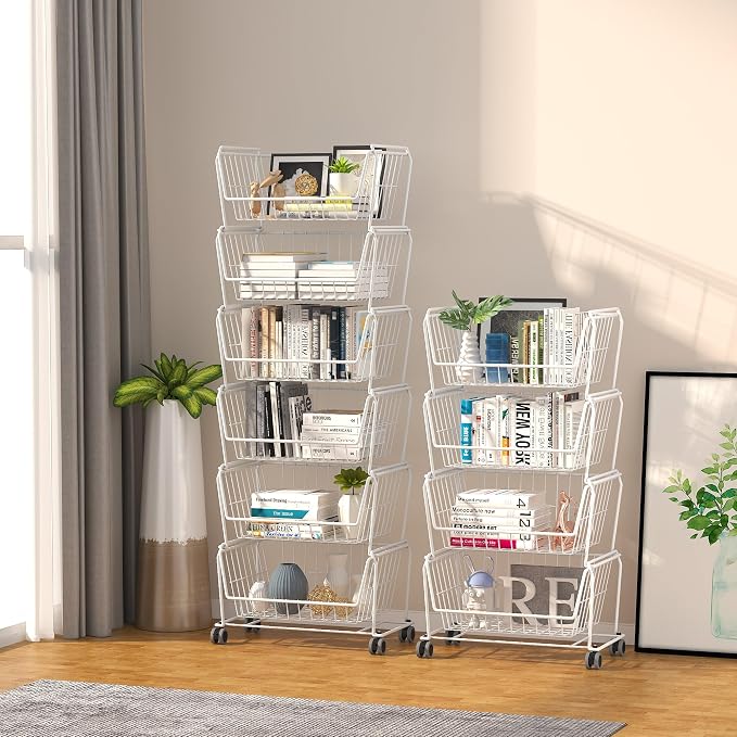 PUSDON Stackable Metal Storage Carts, Dual Use Shelf