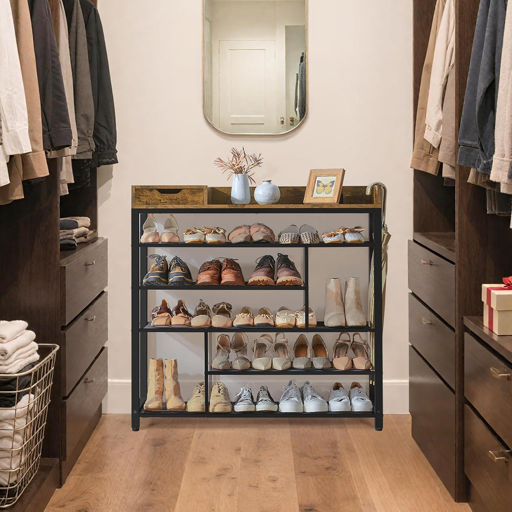 Yaheetech 6-Tier Shoe Rack with Storage Drawer for Entryway, Rustic Brown