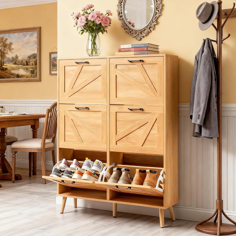 VINGLI 6 Flip Drawer Shoe Cabinet for Entryway, Rustic Shoe Storage Cabinet w...