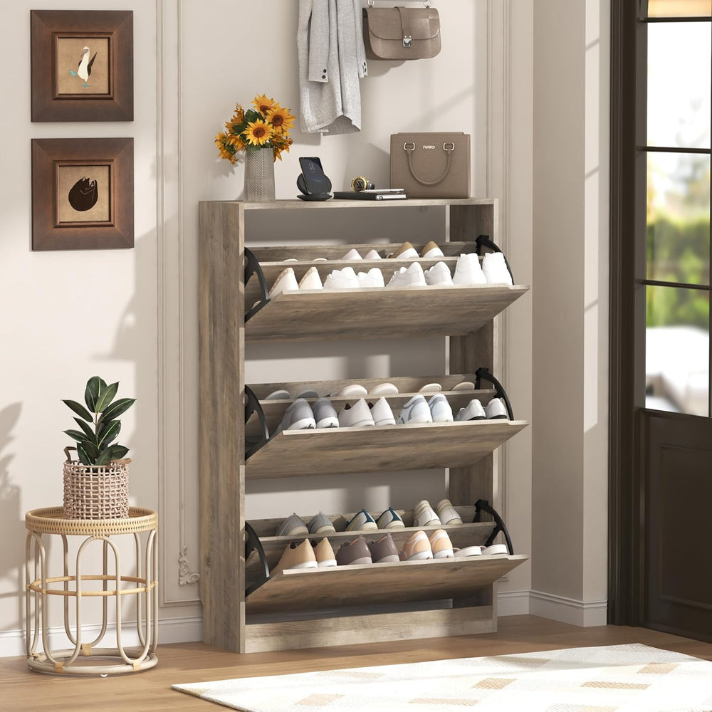 Wodeer Narrow Shoe Cabinet for Entryway, Slim Shoe Storage Cabinet with 3 Fli...