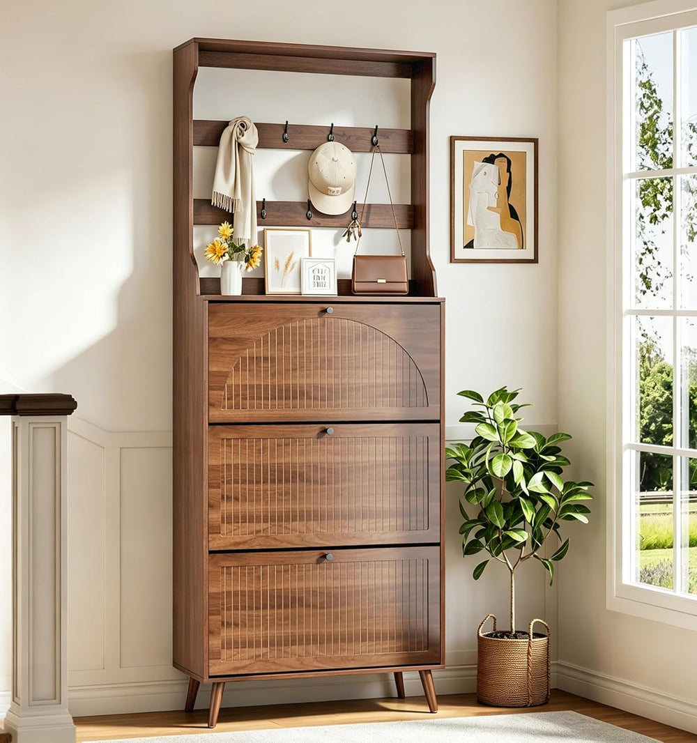 81.8'' Tall Shoe Cabinet with Coat Rack, Narrow Shoe Storage Cabinet ...