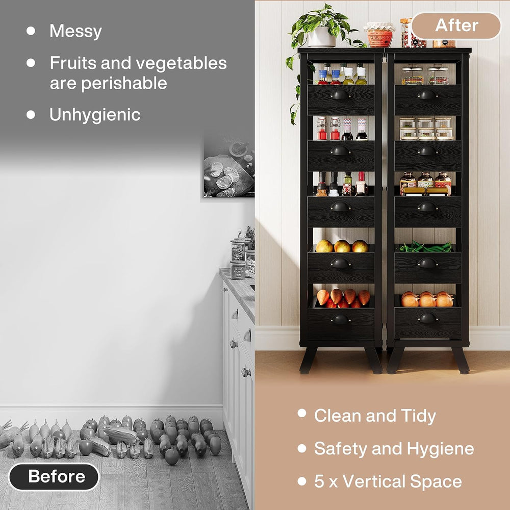Tribesigns Black Wood Fruit and Vegetable Storage Rack, 5-Tier Narrow Snack S...