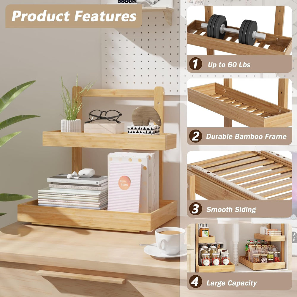 Under Sink Organizer, L-Shaped 2 Tier Pull Out Cabinet Organizer