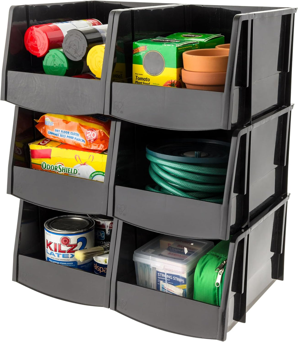 IRIS USA 6-Pack, Extra Large Stackable Storage Bins, Black