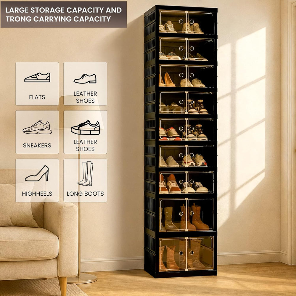 Foldable Shoe Organizer Storage Box Set of 2, Portable Extra Large Folding Sh...