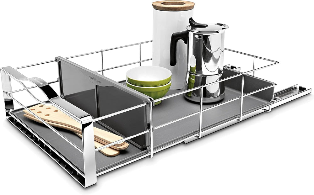 simplehuman 14 inch Pull-Out Cabinet Organizer, Heavy-Gauge Steel Frame, gray
