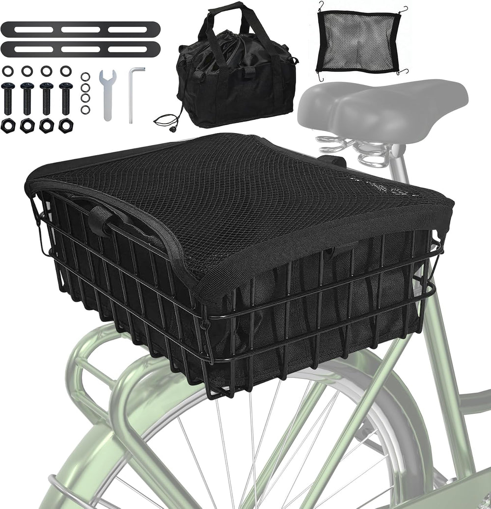 Bike Basket Rear, 16.5 x 12.5 x 6 Inches, Large Capacity Heavy Duty Bicycle B...