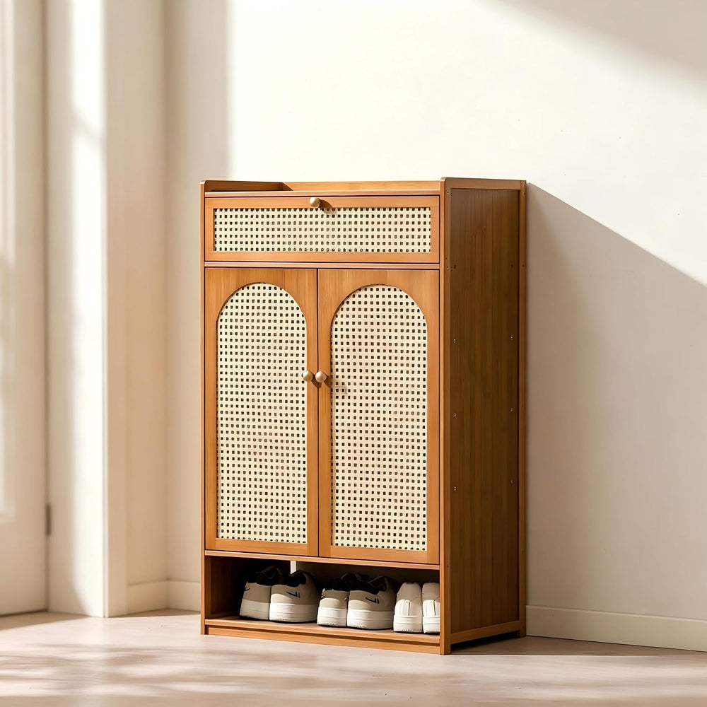 SACSTAR Shoe Cabinet Storage for Entryway - 7-Tier Bamboo Shoe Storage with R...