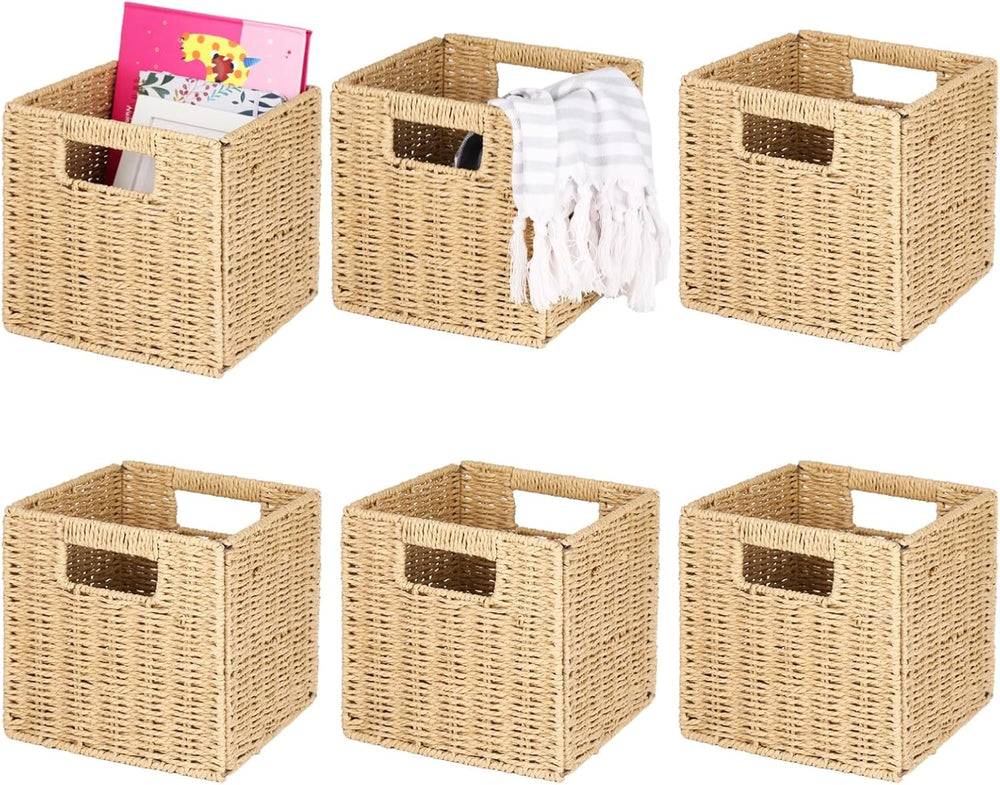 OMISTAR 6 Pcs 8.7 Inch Wicker Storage Cubes Bins - Woven Paper Rope Storage B...
