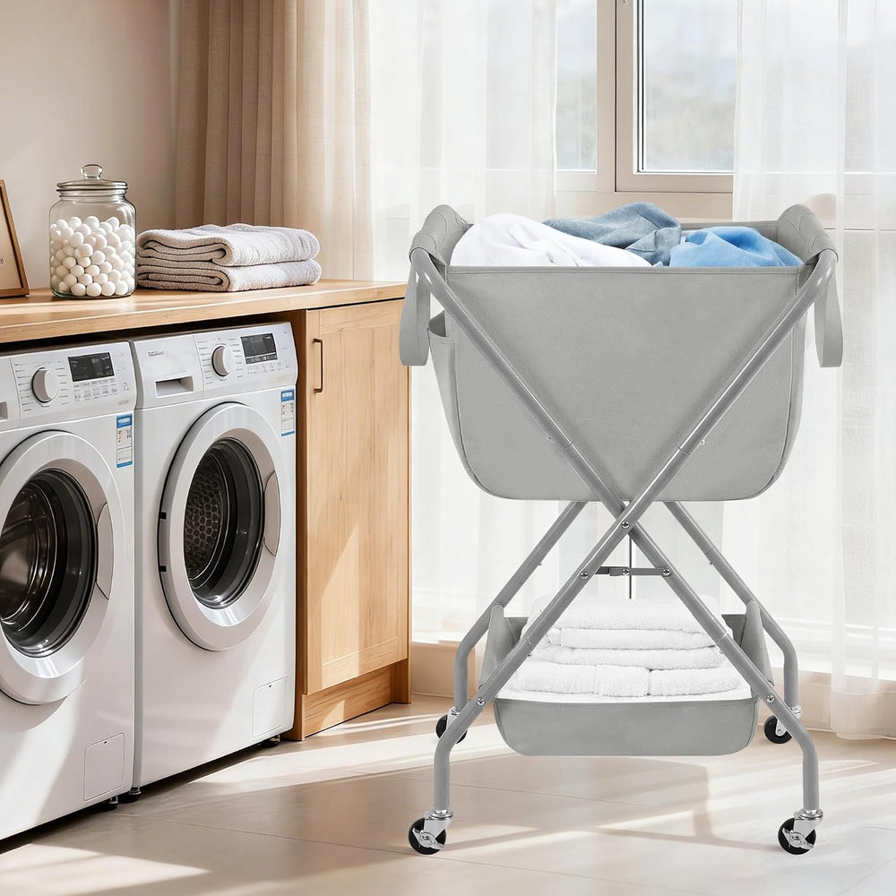 STORAGE MANIAC Collapsible Laundry Cart with Wheels 35.6"H Removable Can...