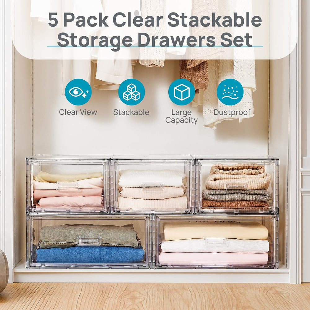 Vtopmart 5 Pack Large & Medium Storage Stackable Drawers Set
