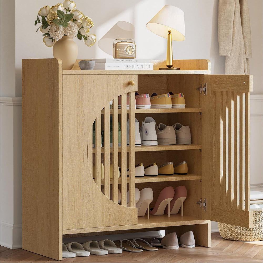LIKIMIO Shoe Cabinet with Adjustable Shelves, 4-Tier Shoe Storage Cabinet wit...