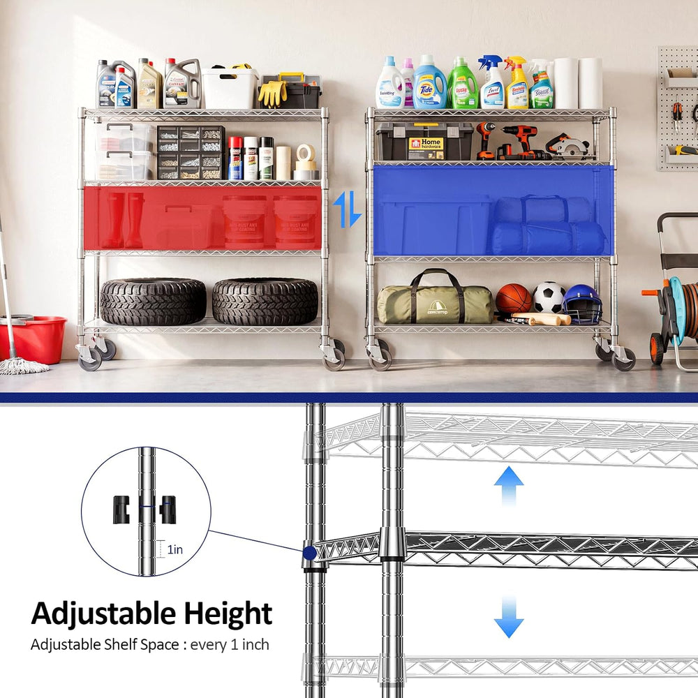 IZEUK 4-Tier Chrome Wire Shelving Unit with Wheels, Heavy Duty Storage Rack 1...