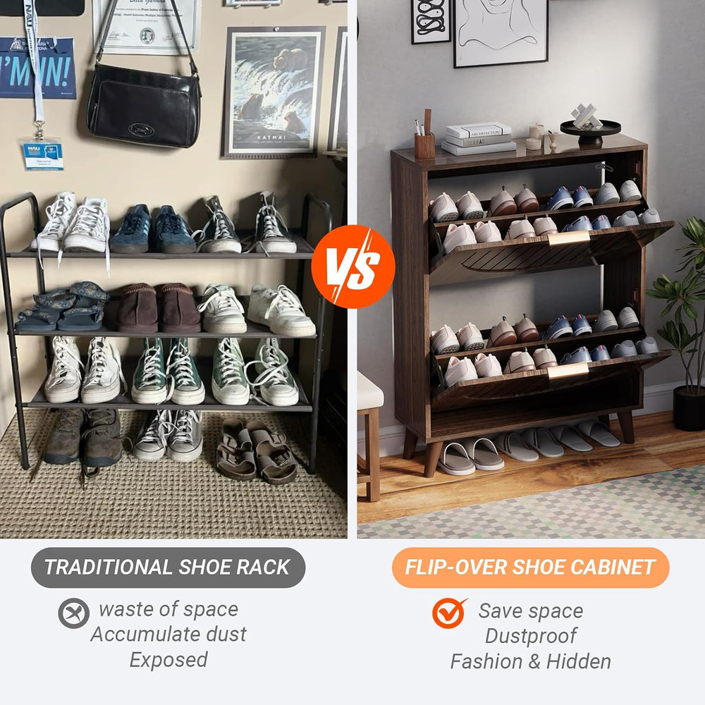 Shoe Storage Cabinet for Entryway, Narrow Slim Shoe Cabinet with 2 Flip Drawe...