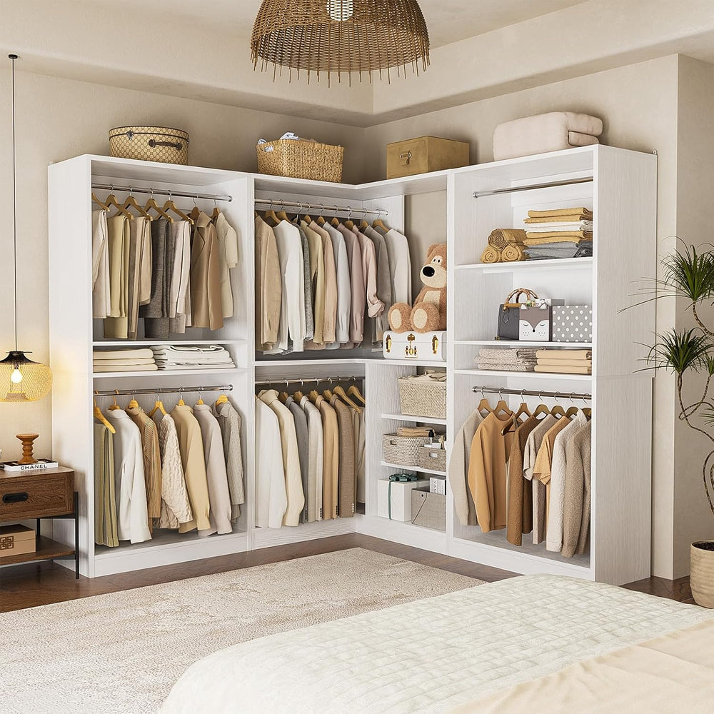 Unikito 108” Corner Closet System, 3-Piece L-Shaped Closet Organizer with 2 C...