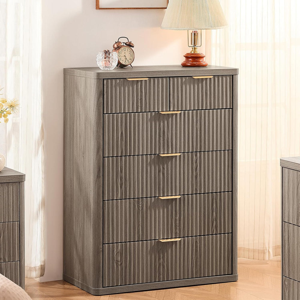 LEYAOYAO Fluted 6 Drawers Dresser for Bedroom Set of 2, 42" Tall Modern ...