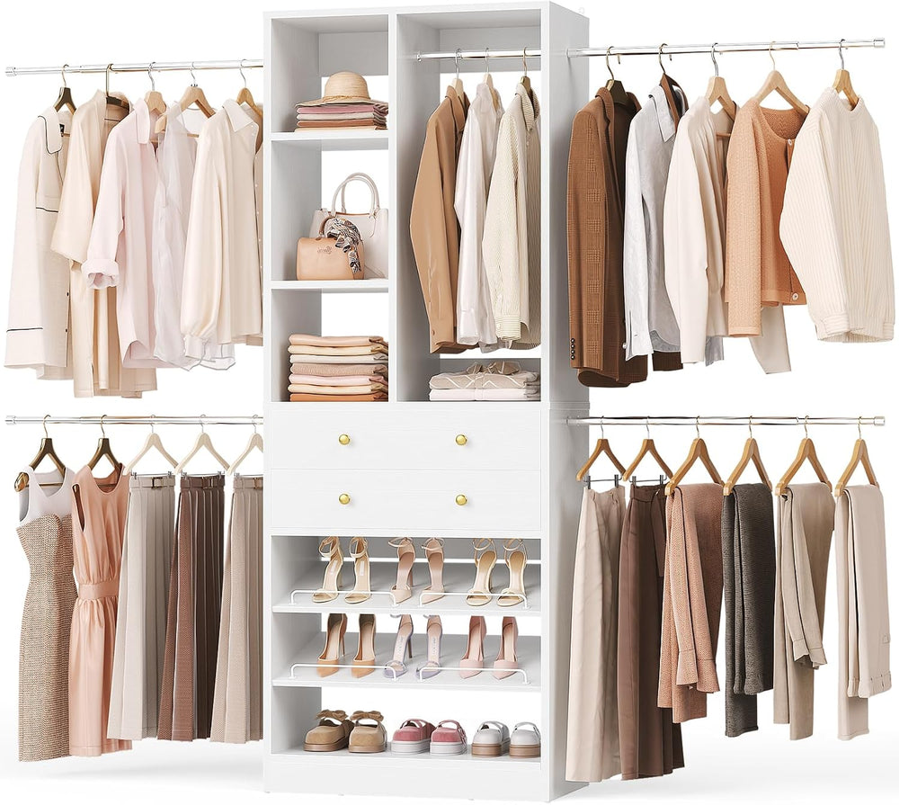 Besiost Closet System, 4.2–8.8 FT Closet Organizer with 2 Wooden Drawers and ...