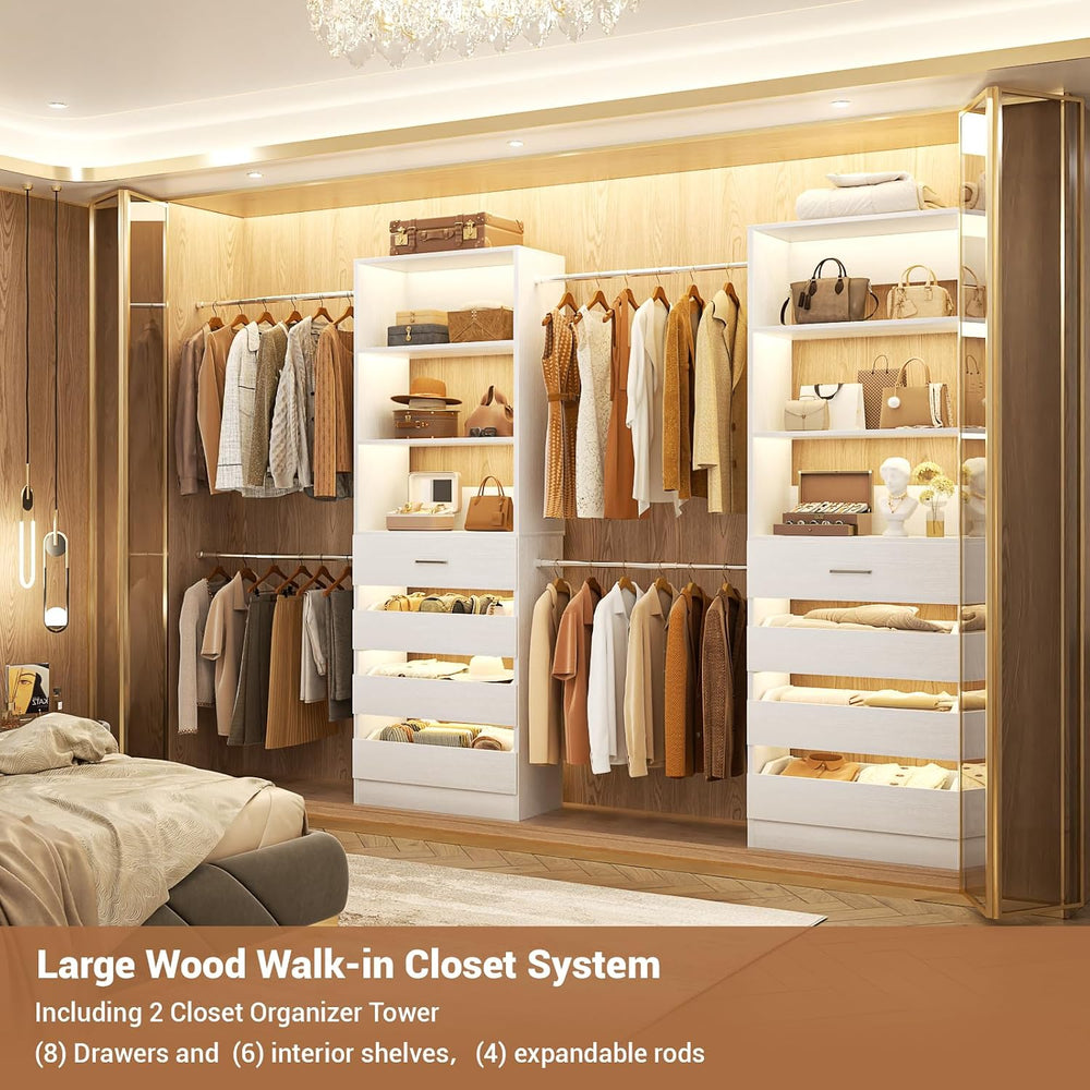 Aheaplus Closet System with 8 Drawers, 6-15Ft Custom Wood Closet Organizer