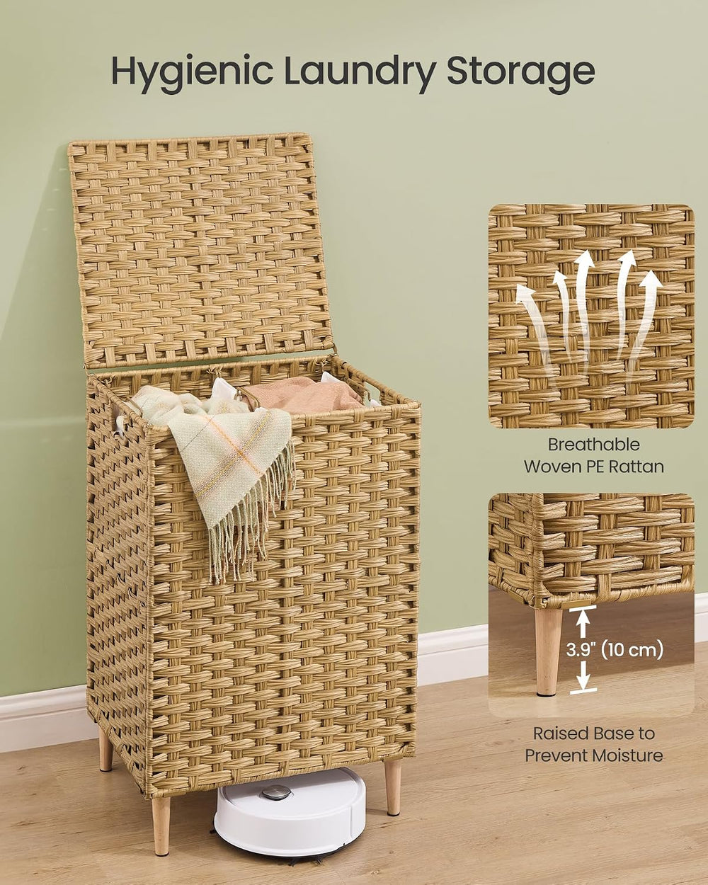 SONGMICS 2-Section Laundry Hamper with Lid, PE Rattan, 29 Gallons (110 L)