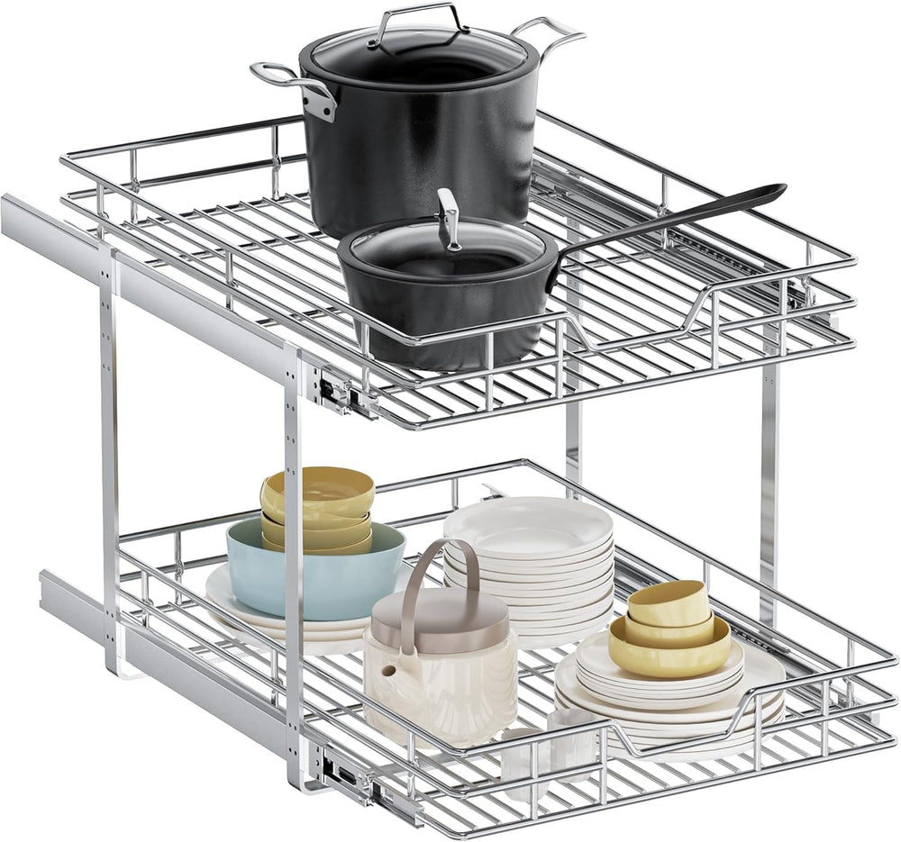 2-Tier Pull Out Cabinet Organizer, 19.5" W x 21.5" D, Heavy Duty Du...