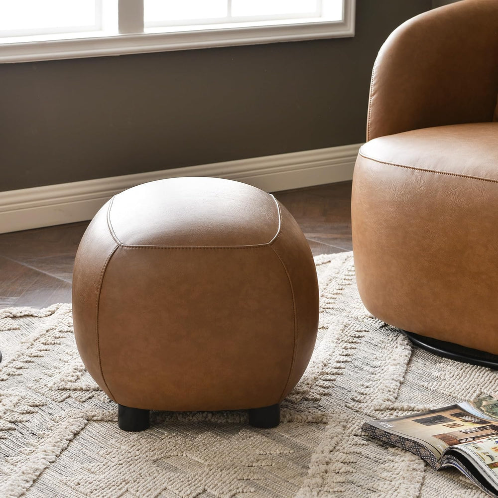 KINWELL 23" Wide Faux Leather Upholstered Ottoman Footrest, Camel