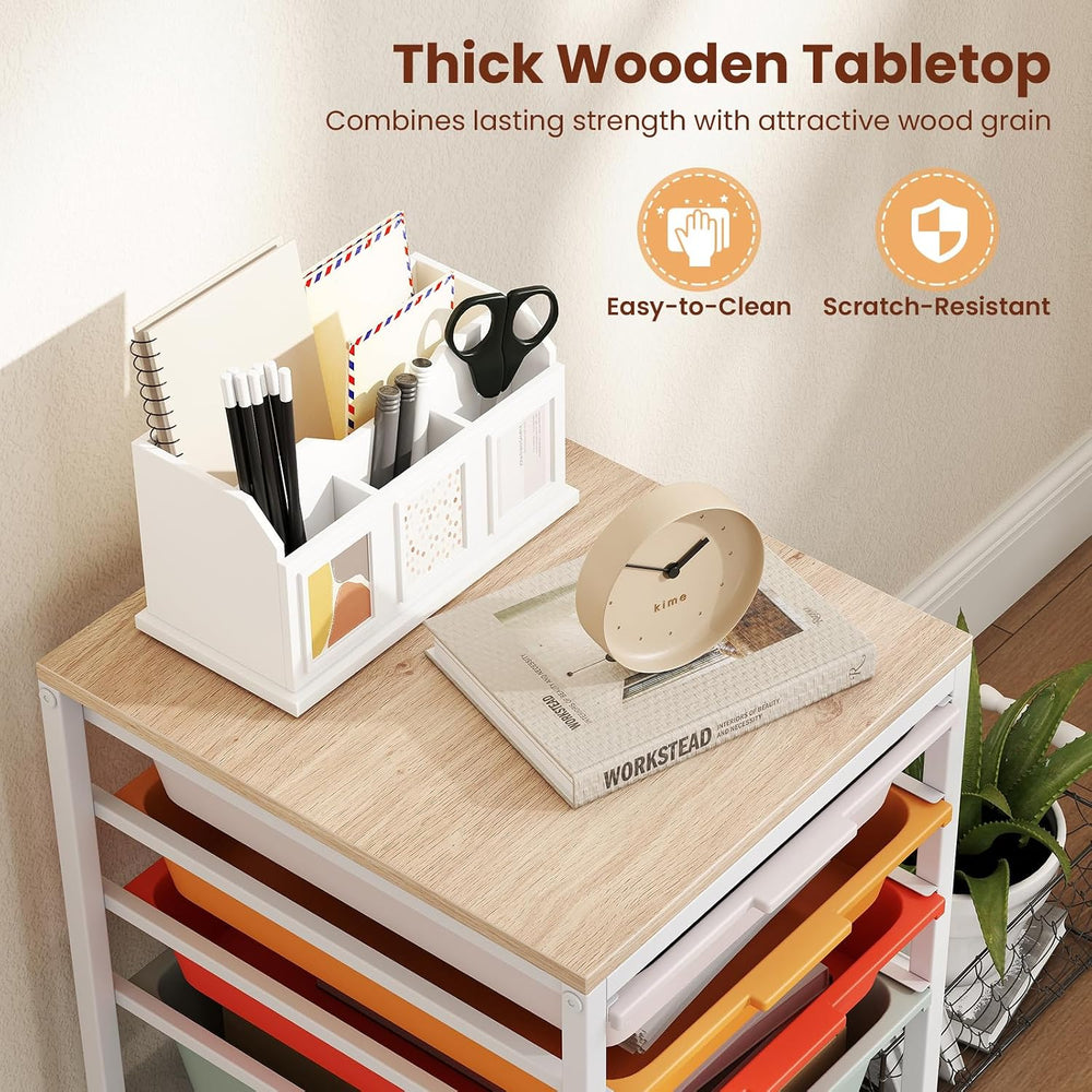 Giantex Rolling Storage Cart with 5 Drawers, Utility Cart w/Wooden Tabletop, ...