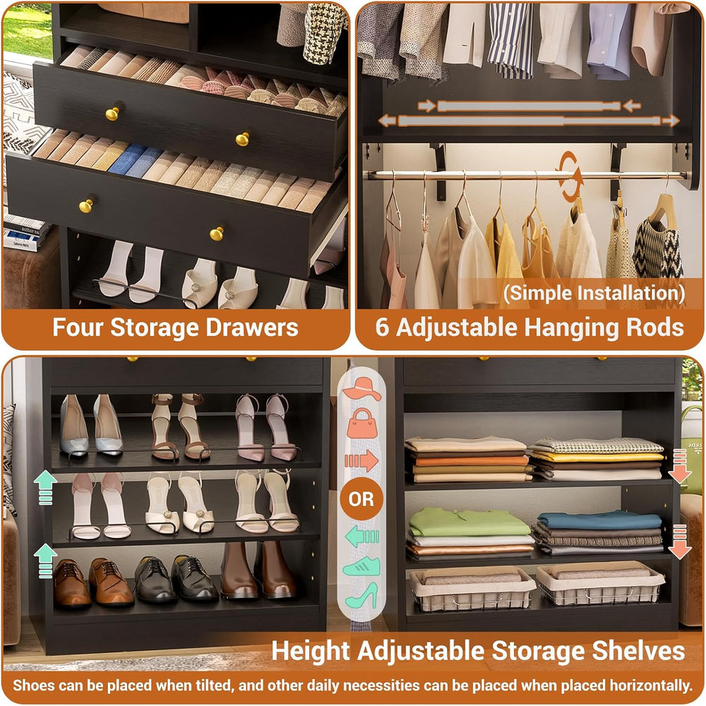 Besiost Closet System, Up to 128.6"/10.7 FT Closet Organizer with 4 Wood...