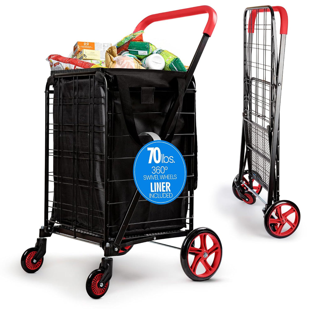 SereneLife Small Compact Folding Shopping Cart with Removable Waterproof Line...