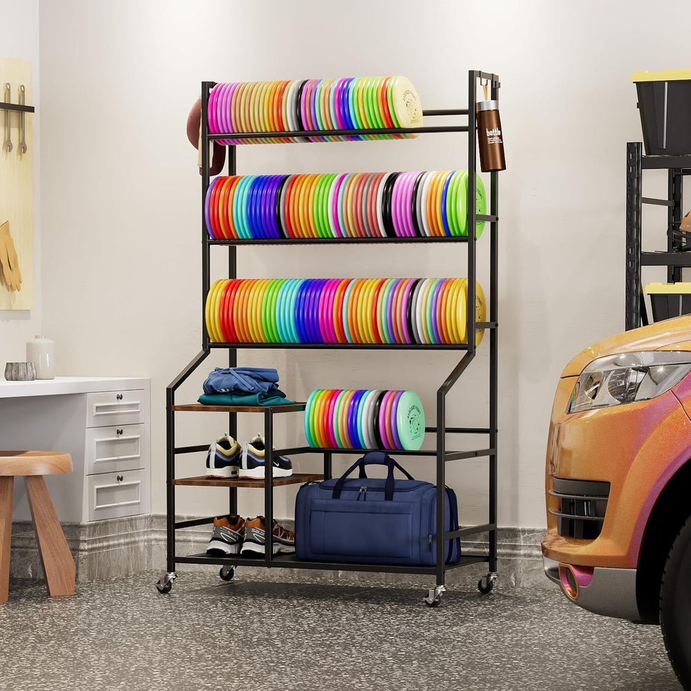 Portin Disc Golf Storage Rack with Wheels, 5 Tier Disc Station Organizer