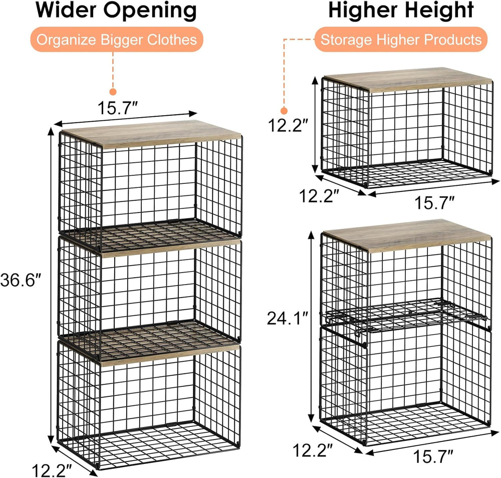 5-Tier Large Stackable Closet Organizer and Storage Basket, Sturdy Closet She...
