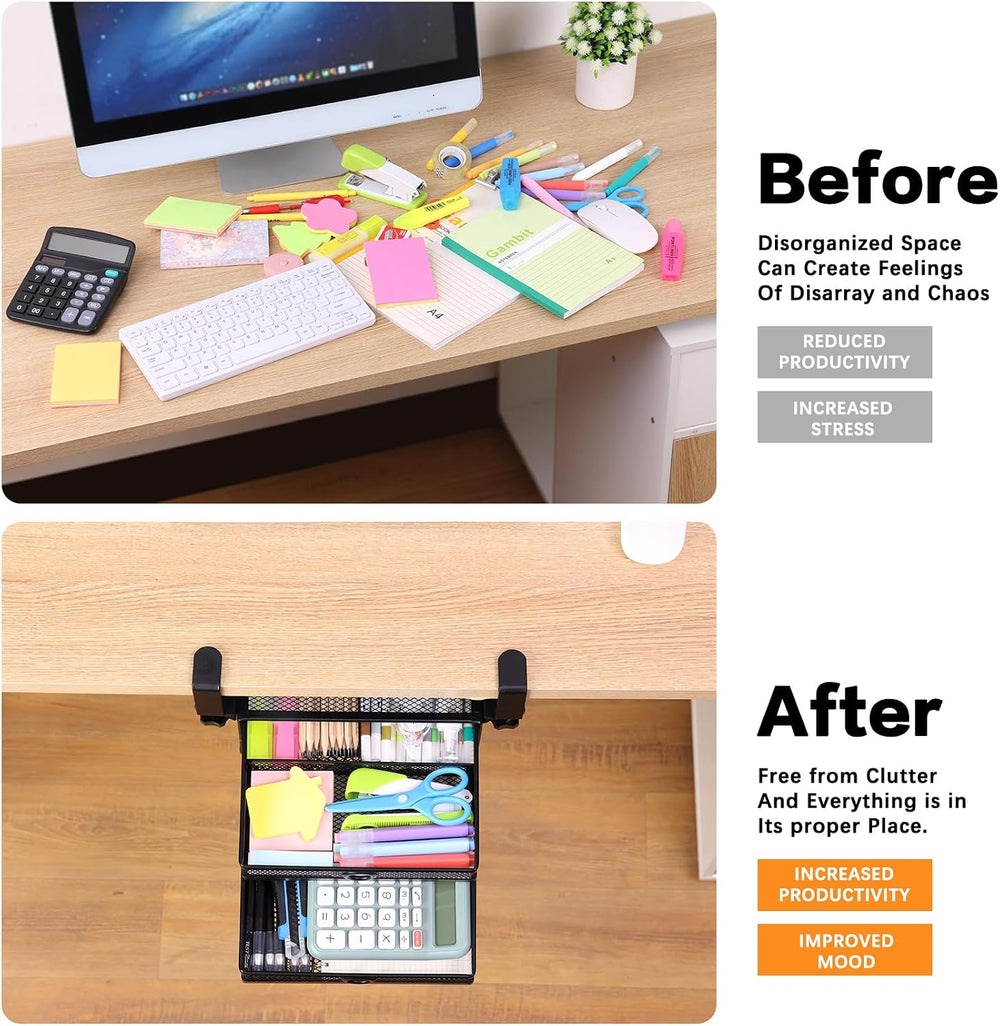Under Desk Drawer, Clamp on Desk Organizer Slide Out Table Storage No Drill