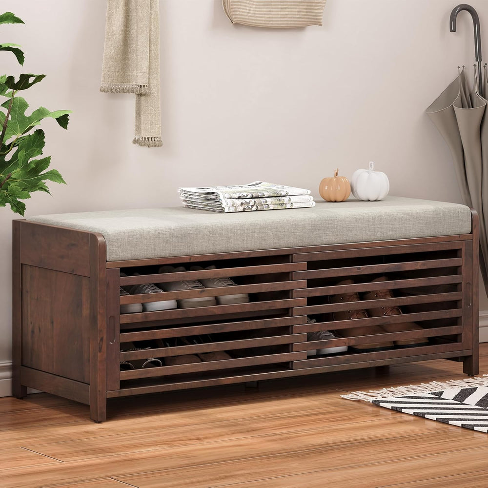 SOFTSEA 43.3" Shoe Storage Bench with Cushion, 2-Tier Entryway Bench wit...