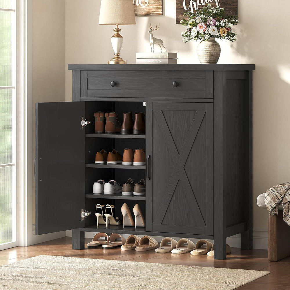 Farmhouse Shoe Storage Cabinet, 5-Tier High Boots Organizer with Adjustable S...