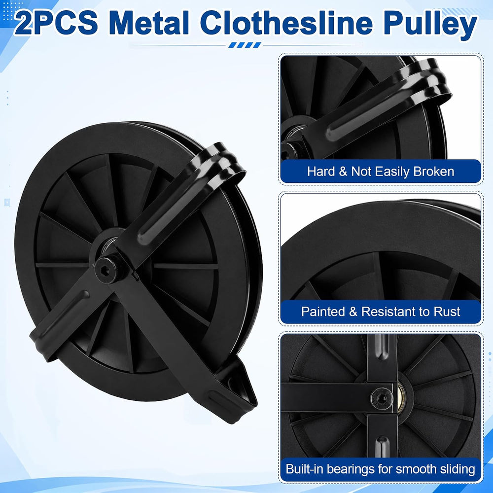 Outdoor Clothesline Kit, Metal Clothes line Pulley Kit for Outside