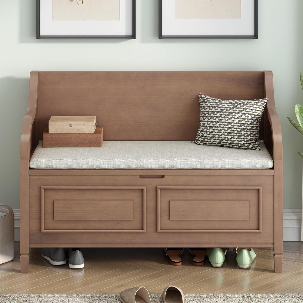 Bellemave Storage Bench with Safety Hinge Wooden Entryway Benches with Shoe C...