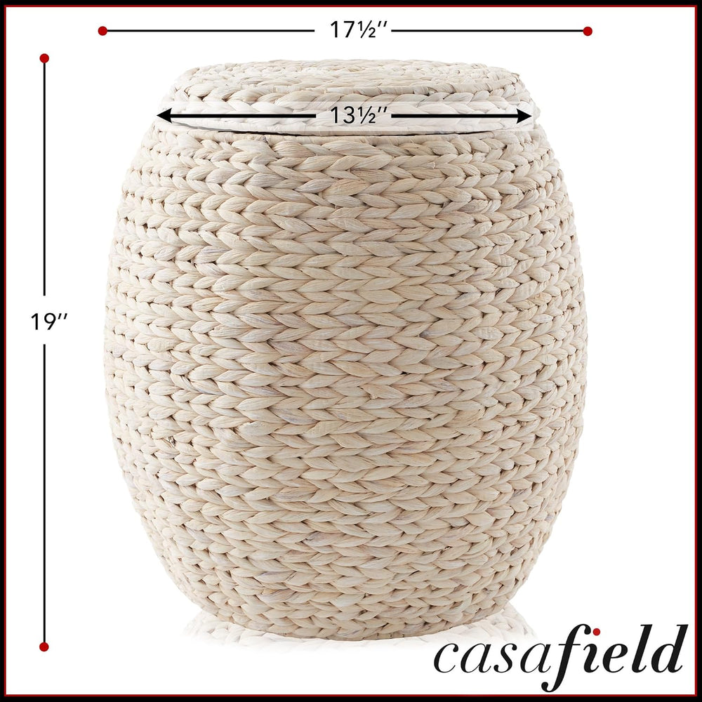 Casafield Round Storage Basket with Lid - Whitewash, Handwoven Water Hyacinth...
