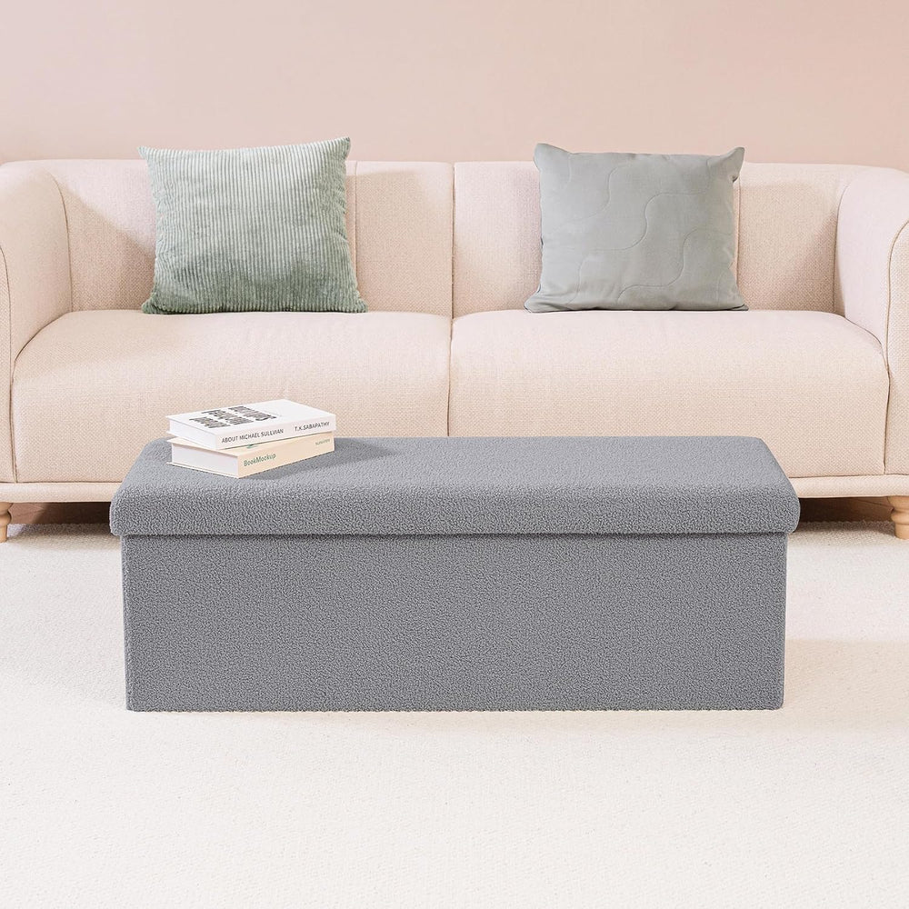 PINPLUS Storage Ottoman Bench Sherpa Foot Rest, Foldable Boucle Ottomans, Lar...
