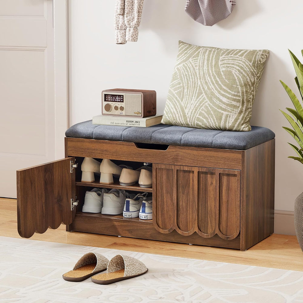 ORRD Shoe Storage Bench with Cushion, Entryway Shoe Cabinet Bench with 2 Scal...