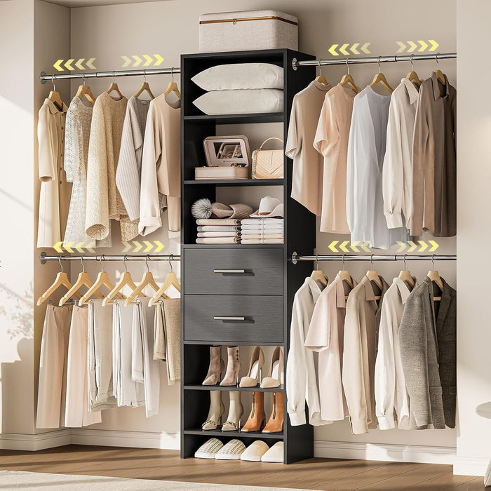 ONBRILL W2 Closet System with 2 Drawers 3.5FT-7.7FT Closet Organizer System