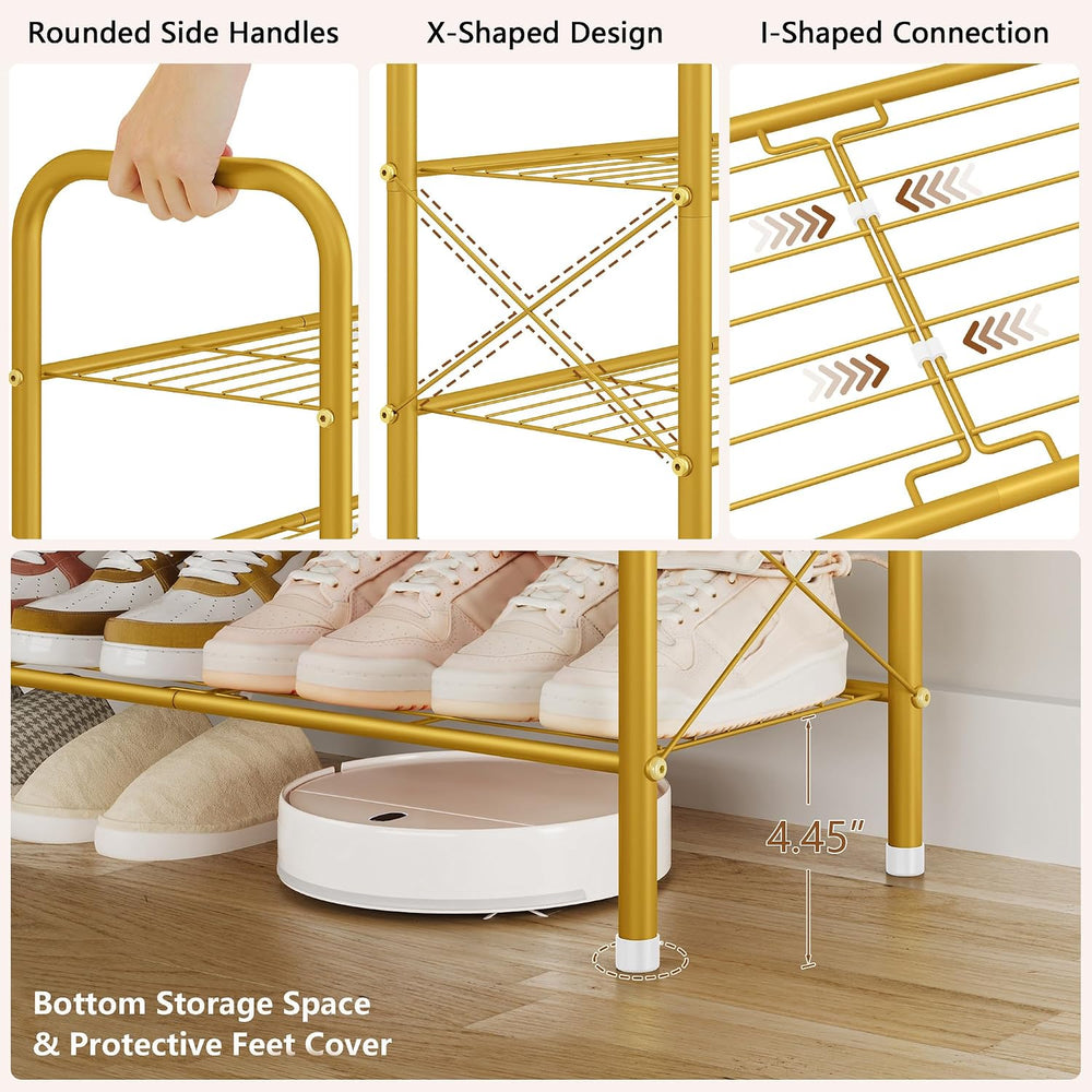 Hoctieon 4 Tier Mesh Style Shoe Rack, Entryway Shoe Shelf, Shoe Storage Organ...