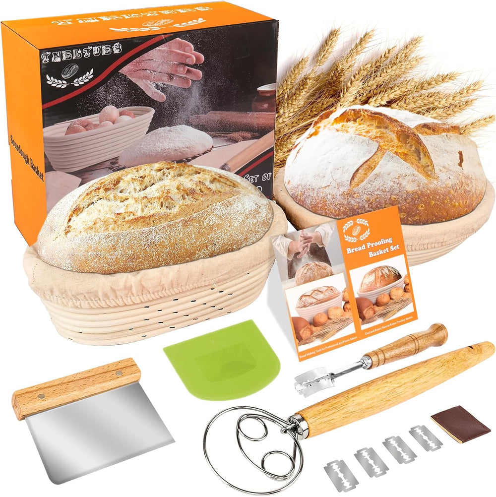 TNELTUEB Bread Proofing Basket Set, Incl 10'' Round & 9.6'...