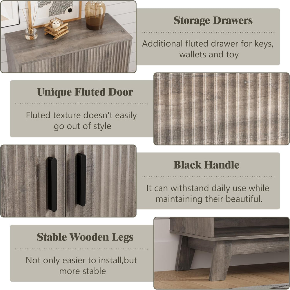 HUANLEGO 4 Tier Fluted Shoe Cabinet Storage for Entryway, Grey