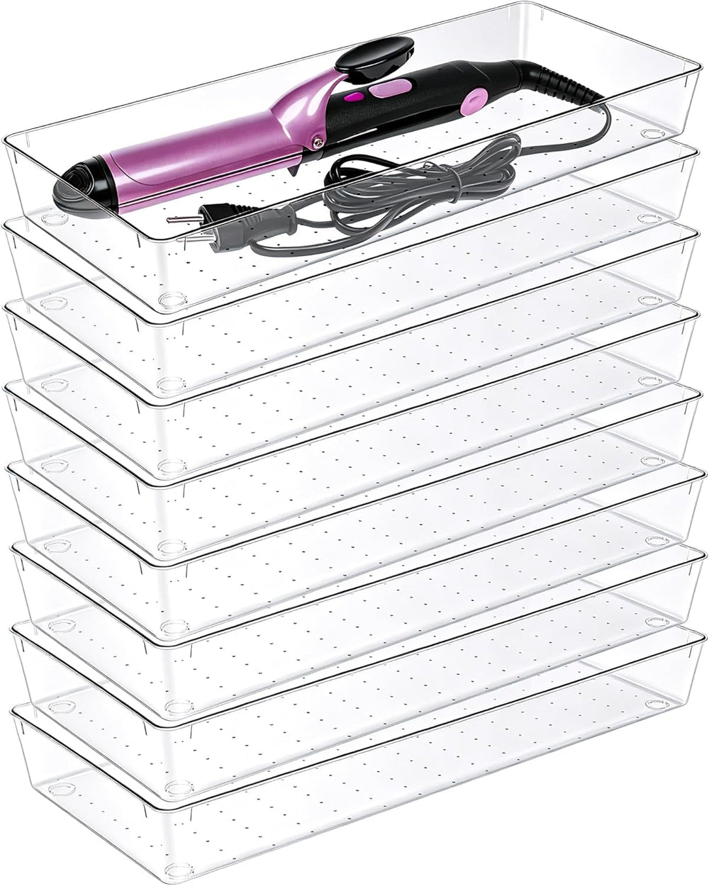 8 Pcs Large Clear Plastic Drawer Organizer,15"x6" Vanity Organizer