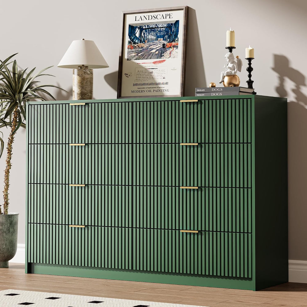 MAISONARIA Green Dresser for Bedroom, 8 Drawer Double Dresser, Modern Chest o...